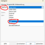 Dropdownliste Libreoffice Calc Daten gültigkeit, kriterien, zulassen, Liste.