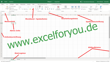 Anwendungsfenster MS Excel-Online