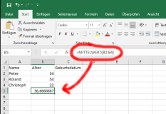 Funktion Mittelwert Tabellenkalkulation